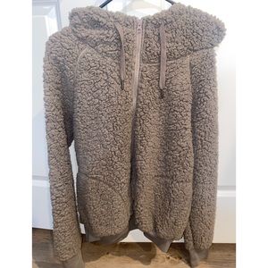 Zella Sherpa Soft Hooded Zip Up Jacket Gray Size M